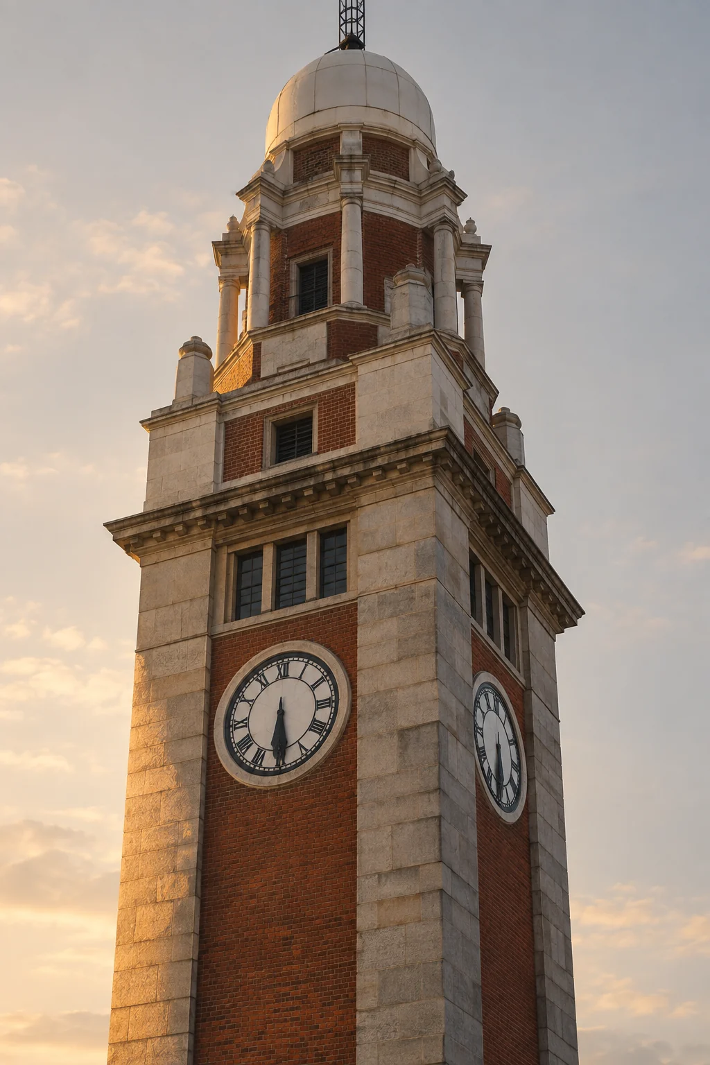 Generated study of the Tsim Sha Tsui Clock Tower in warm morning light